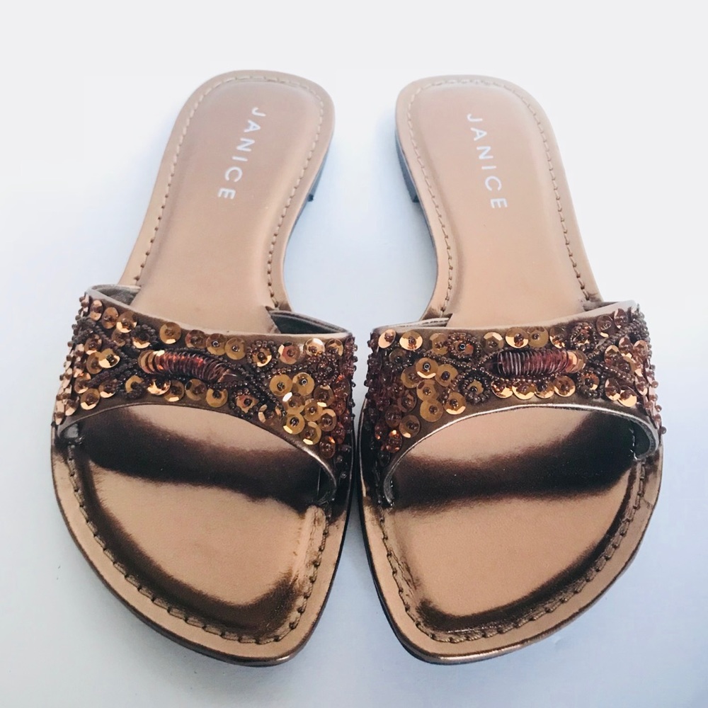 Janice Metallic Bronze Sequins Open Toe Sandals